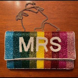 Beaded Mrs clutch for bride bachelorette honeymoon